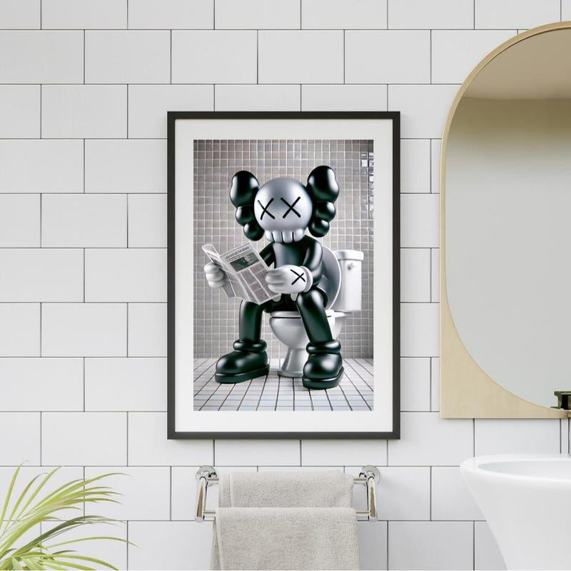 Set of 3 Black Kaws Bathroom Bundle Poster, Bathroom Wall Art, Hypebeast Decor Minimalist Photo Wall Decor